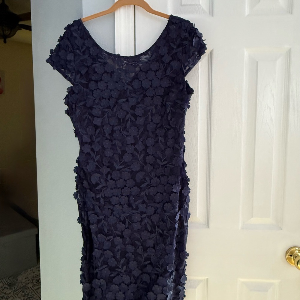 Xscape Navy Floral Appliqué Midi Dress